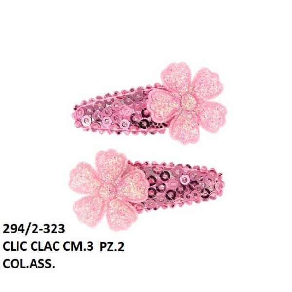 Picture of CLICK CLAC CLIPS WITH SEQUIN AND GLITTER FLOWER IN ASSORTED COLOURS 5 PIECES