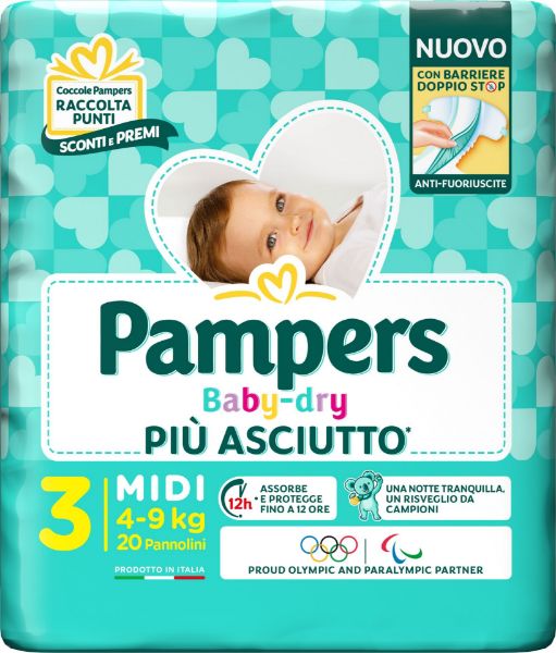 Picture of PAMPERS BABY-DRY MIDI NAPPIES (4-9 KG) 20 PIECES